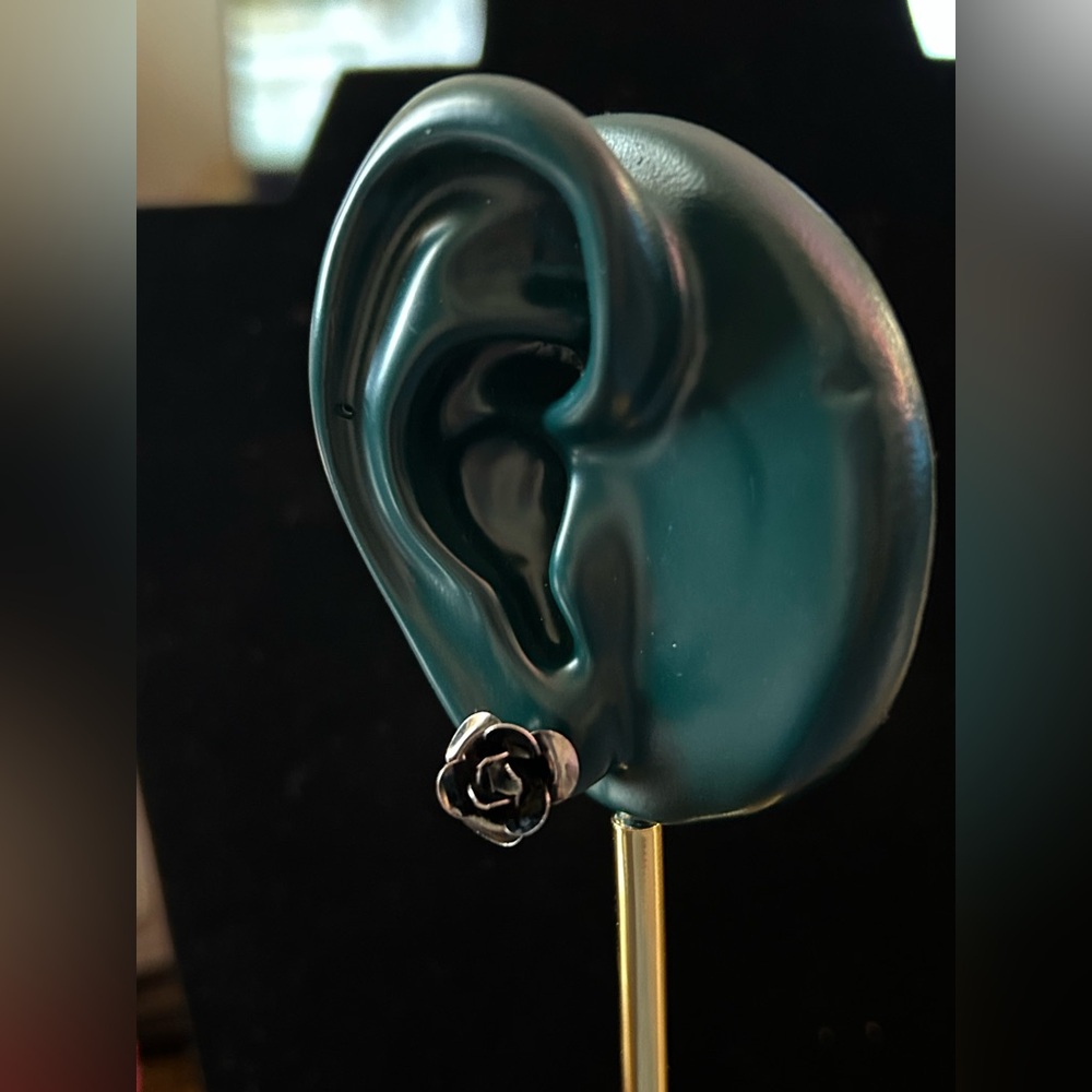 Black Rose Stud Earrings - Women's Floral Ear Studs - Picture 4 of 5